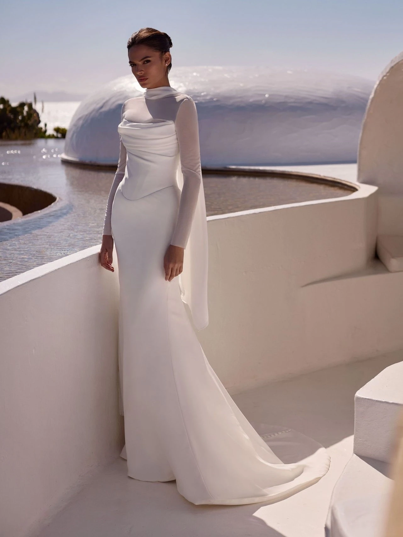 Morgan Davies Bridal Model wearing a white wedding dress by Milla Nova