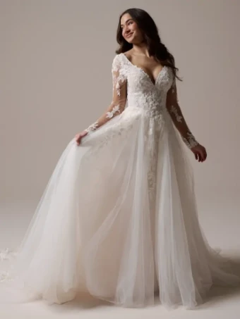Maggie Sottero HONOR (25RK922A11 - Unlined bodice, Long Sleeves, Chantilly Lace) #0 default Ivory Over Blush thumbnail