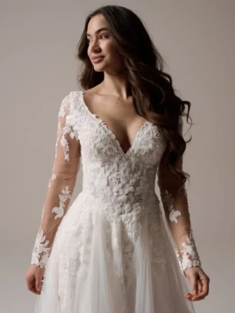 Maggie Sottero HONOR (25RK922A11 - Unlined bodice, Long Sleeves, Chantilly Lace) #1 Ivory Over Blush thumbnail